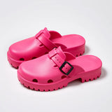 Comwarm 2024 New Heels Clogs Women EVA Openwork Sandals Platform Square Heels Modern Slippers Street Slides Shoes Leisure Mules
