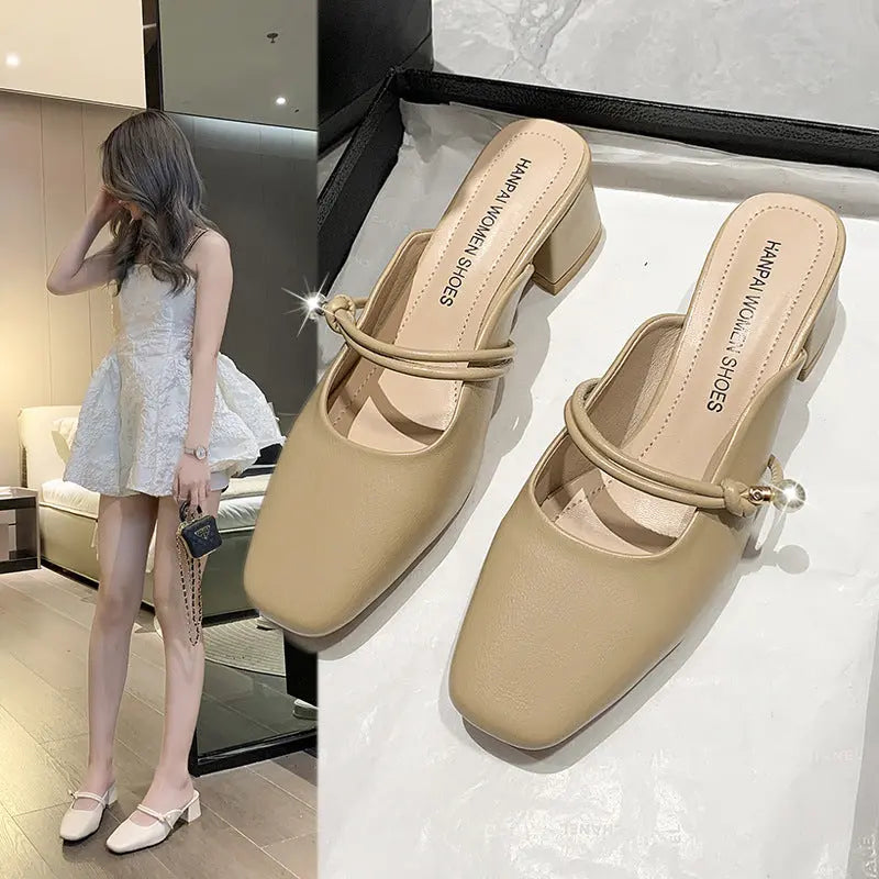 Slippers Baotou Half Slippers Fashion Retro With Skirt White Non-slip Sandal Slippers high heels