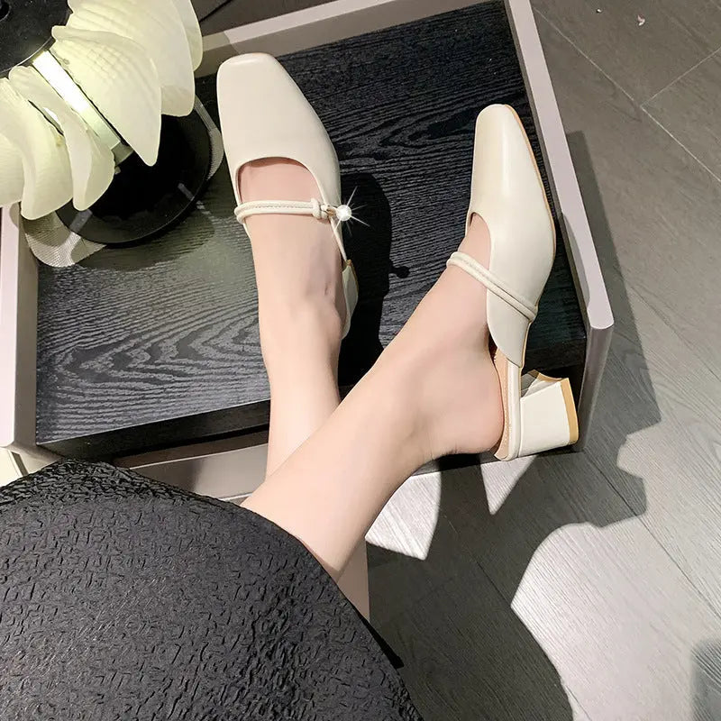 Slippers Baotou Half Slippers Fashion Retro With Skirt White Non-slip Sandal Slippers high heels