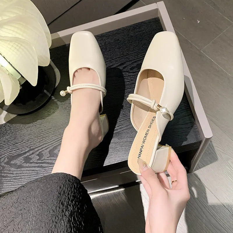 Slippers Baotou Half Slippers Fashion Retro With Skirt White Non-slip Sandal Slippers high heels